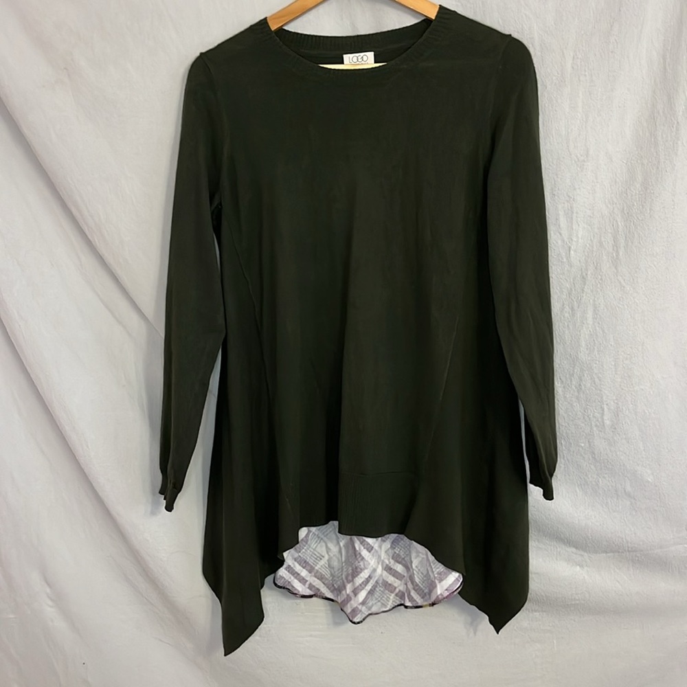 LOGO by Lori Goldstein Cotton Cashmere Sweater with Back Plaid Detail in Small